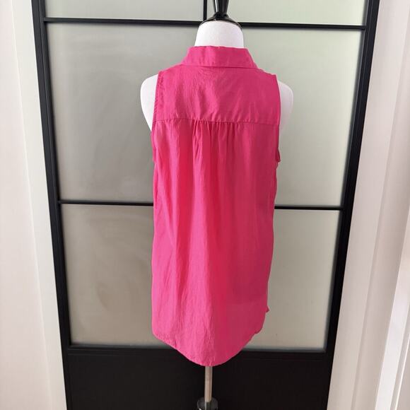Ann Taylor Blouse Women’s 8 Medium Bright Pink Sleeveless Silk Cotton Woven - Picture 4 of 13